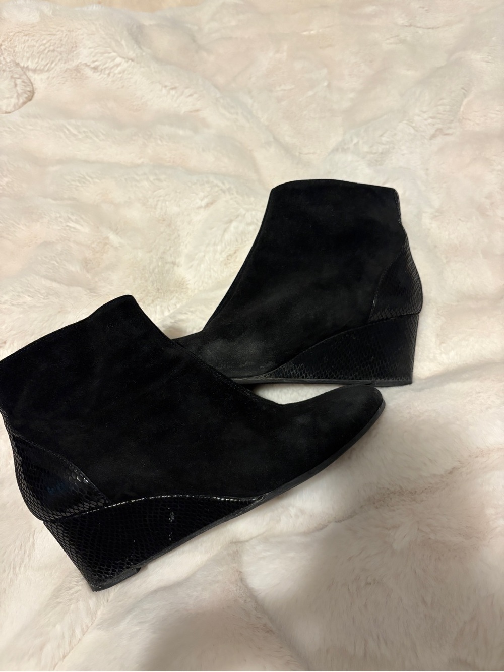 Classic Black Suede Wedge Ankle Booties